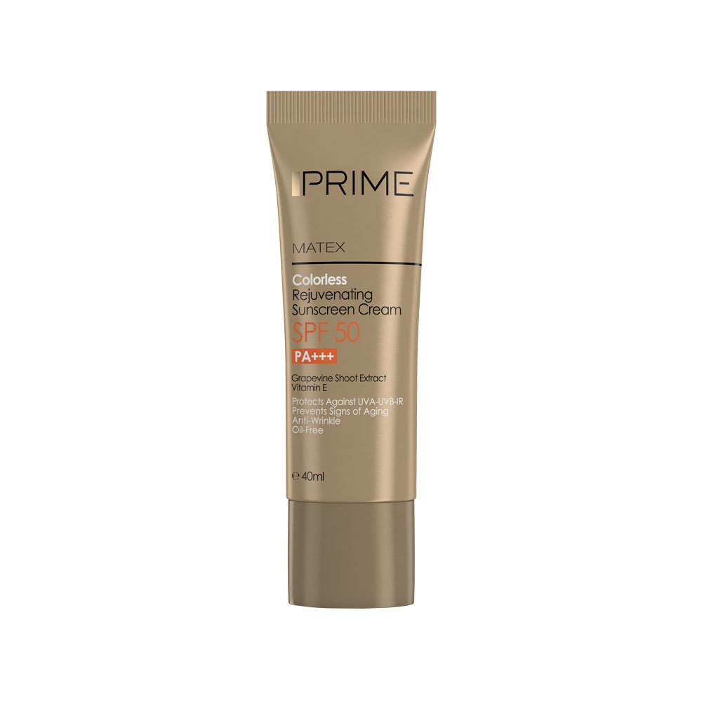 تصویر کرم ضد آفتاب جوان کننده بی رنگ SPF50 پرایم مناسب انواع پوست 50 میل